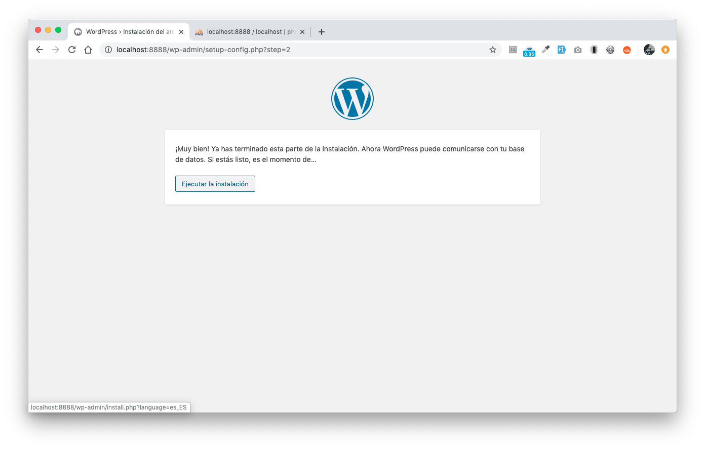 WordPress - Instalación exitosa