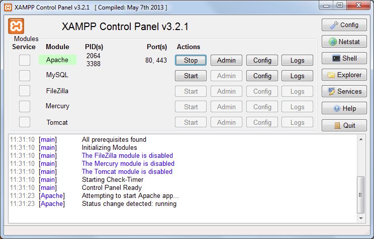 Control Panel de XAMPP